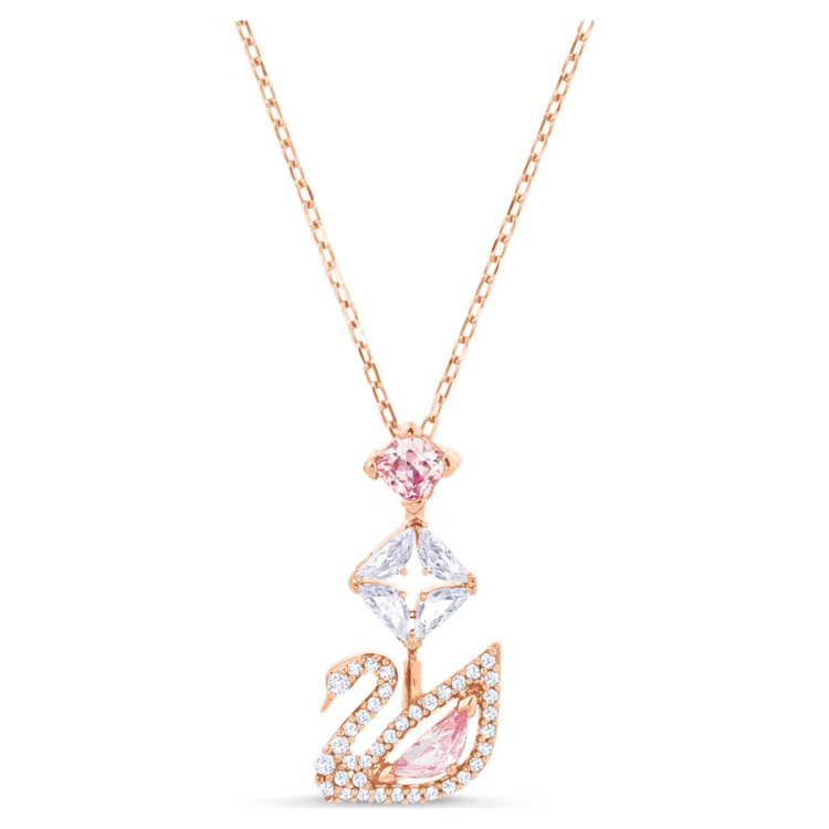 Dazzling Swan Y Necklace, Multi-colored, Rose-gold tone plated